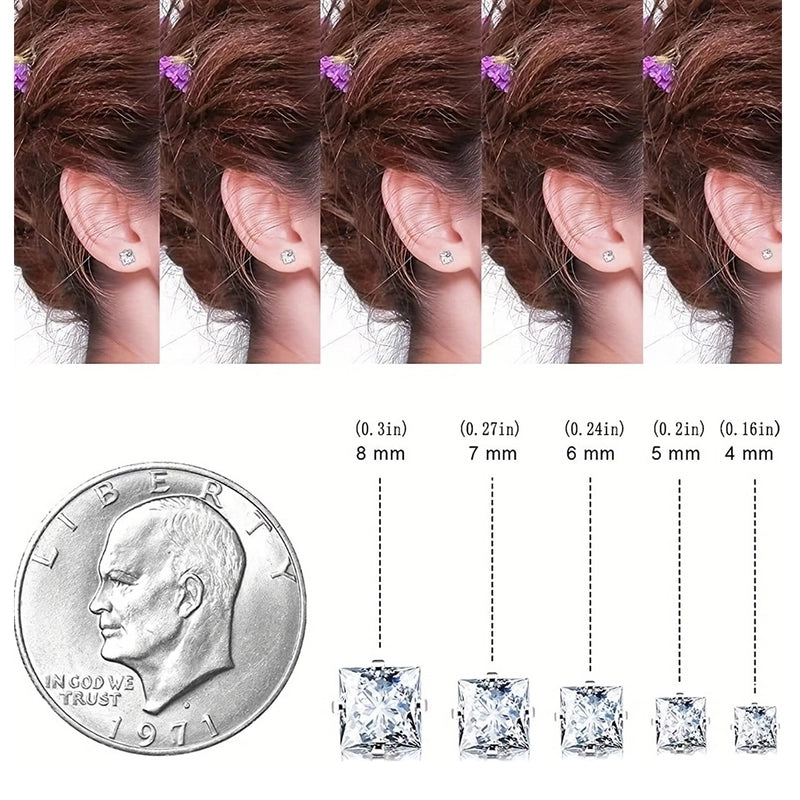 1 Pair Minimalist Square Inlay 304 Stainless Steel Zircon Ear Studs