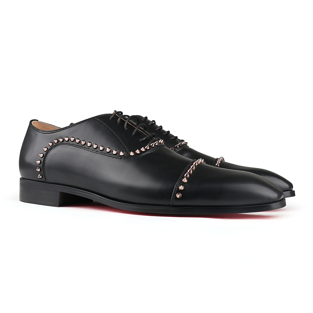 Merumote Gentleman's Oxford Red bottom Shoes Rivet Matte Party Wedding Banquet Shoes-MERUMOTE