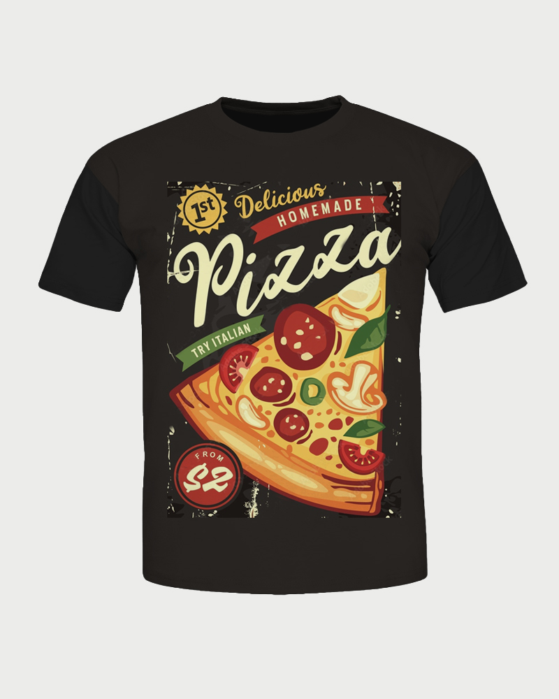 Men's Plus Size Retro Pizza Discount Printed T-shirt Shorts Suit