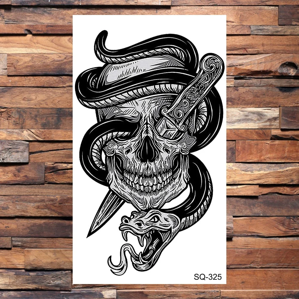 Skull Temporary Tattoos For Adults Men Realistic Tiger Lion Forest Praying Tatoos Vampire Snake Fake Tattoo Sticker Body Leg