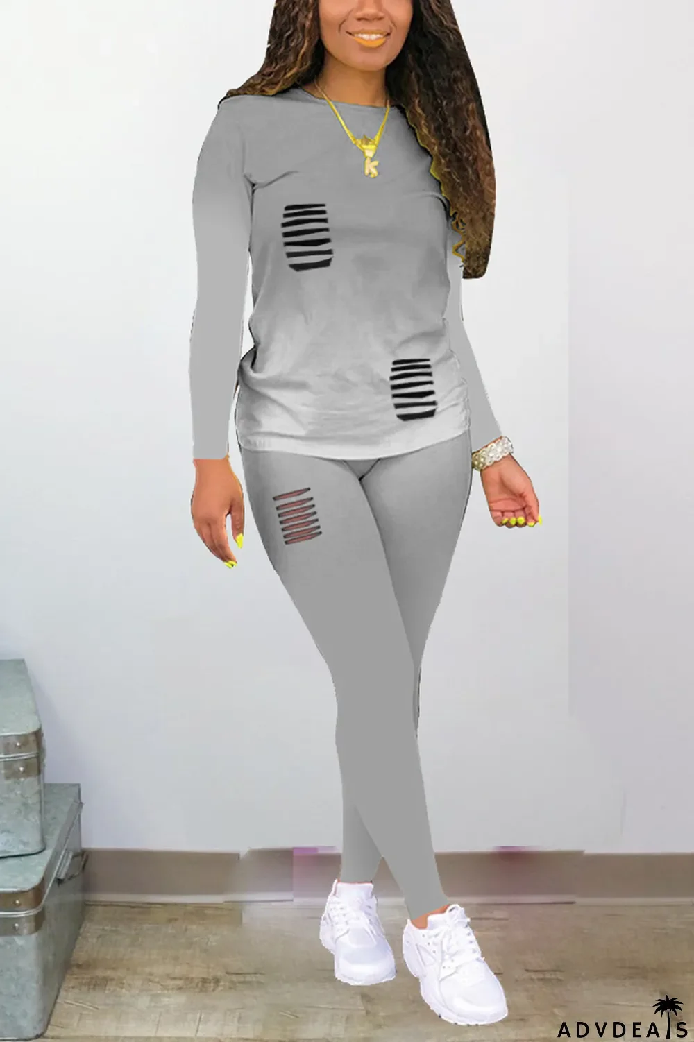 Purple Sexy Gradual Change Ripped O Neck Plus Size