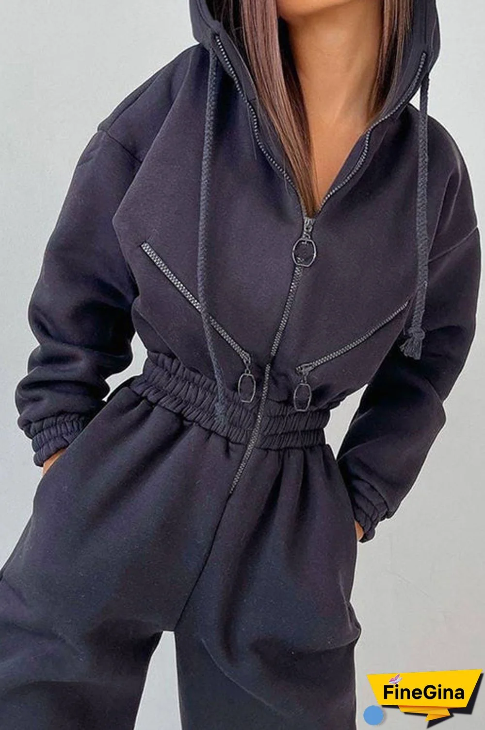 Zip Up Drop Shoulder Hooded Jumpsuit