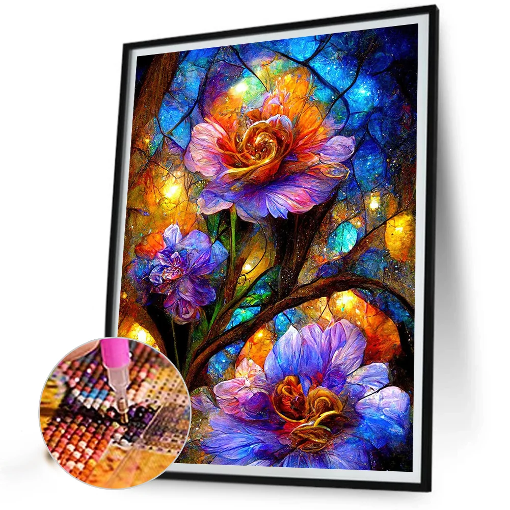 Diamond Painting - Full Square Drill - Stained Glass Flower(Canvas|40*50cm)