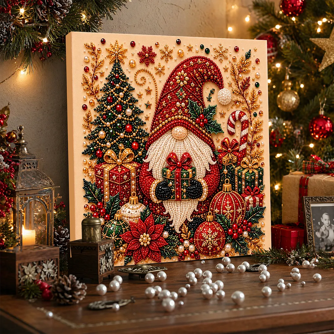 Framed Pearl Painting Kit Christmas Gnome 7.87x7.87in