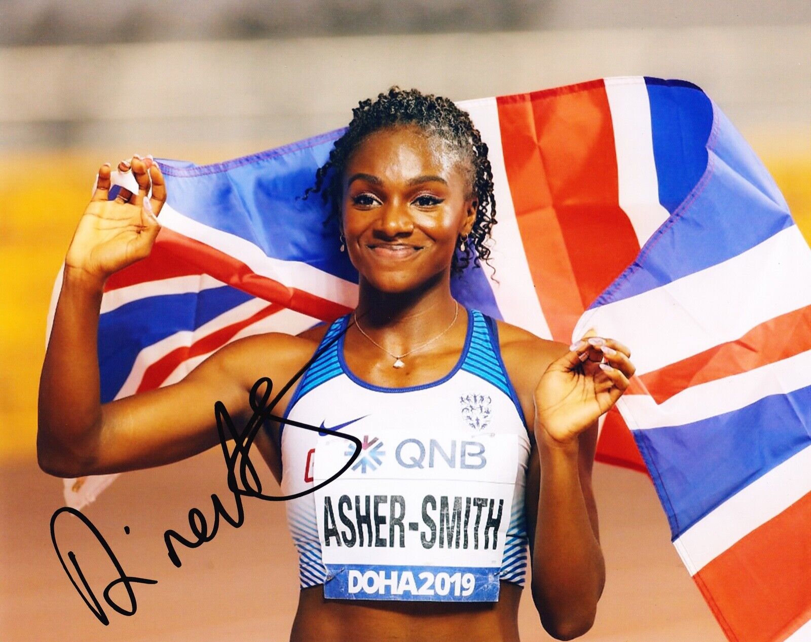 Dina Asher-Smith SIGNED 10X8 Photo Poster painting World Championships DOHA AFTAL COA (L)