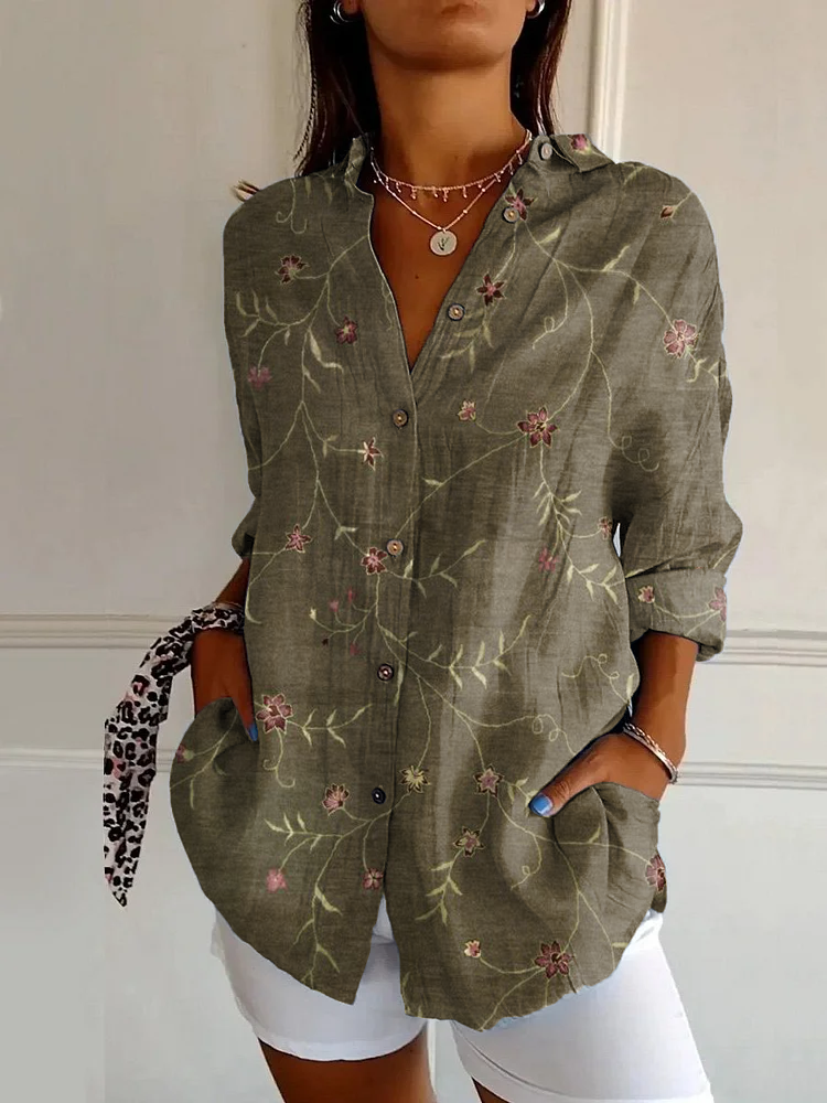Classic Retro Print Casual Long Sleeve Shirt