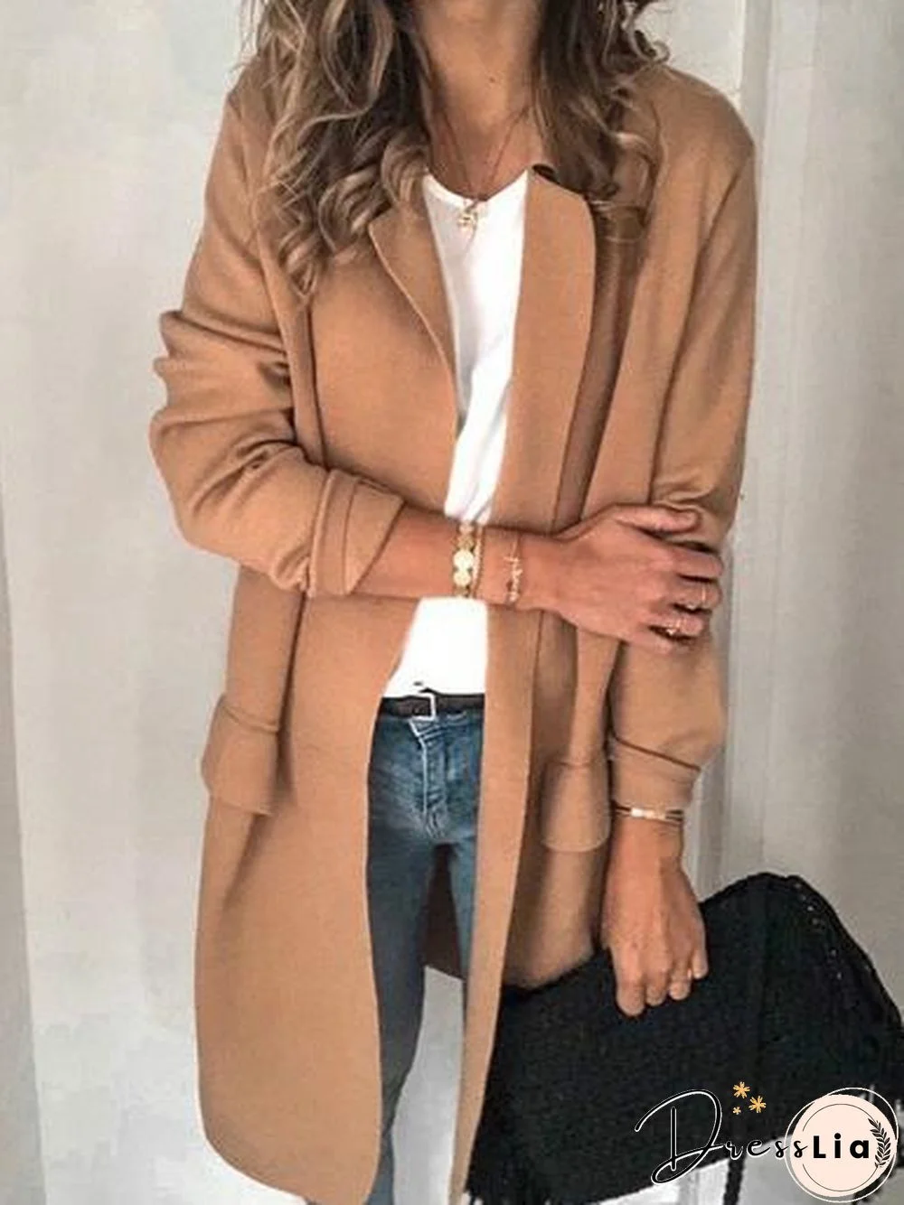 Women's Blazers Solid Lapel Long Sleeve Fake Pocket Blazer