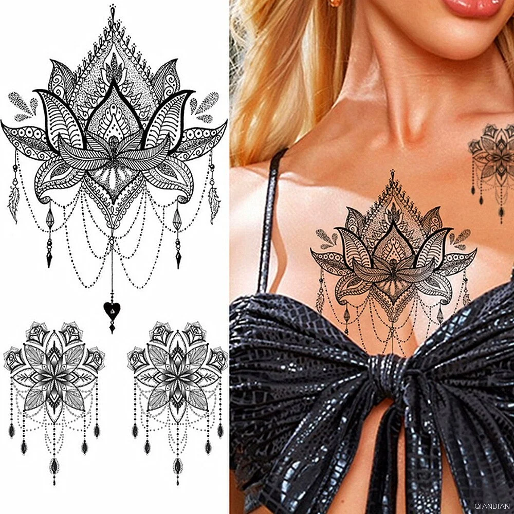 10Pcs/Set Sexy Lace Flower Temporary Tattoo Sticker Arm Sleeve Mermaid Butterfly Diamond Beauty Fake Body Chest Women Totem Girl