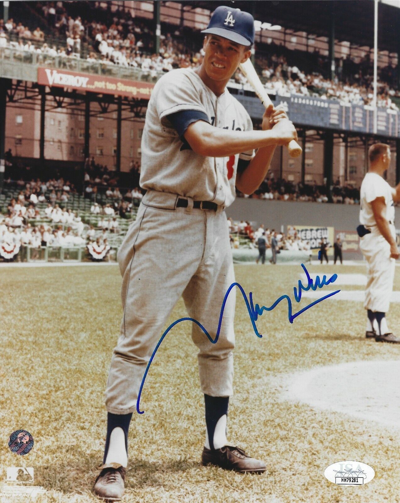 Autographed Maury Wills Los Angeles Dodgers 8X10 Photo Poster painting w/ JSA COA