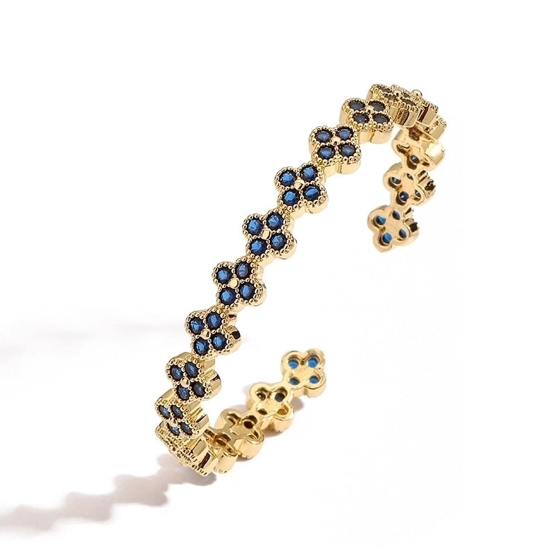 Affordable Luxury Fashion Copper Inlaid Color Diamond Clover Open Adjustable Bracelet Female Niche High Sense Flower Petals Bracelet