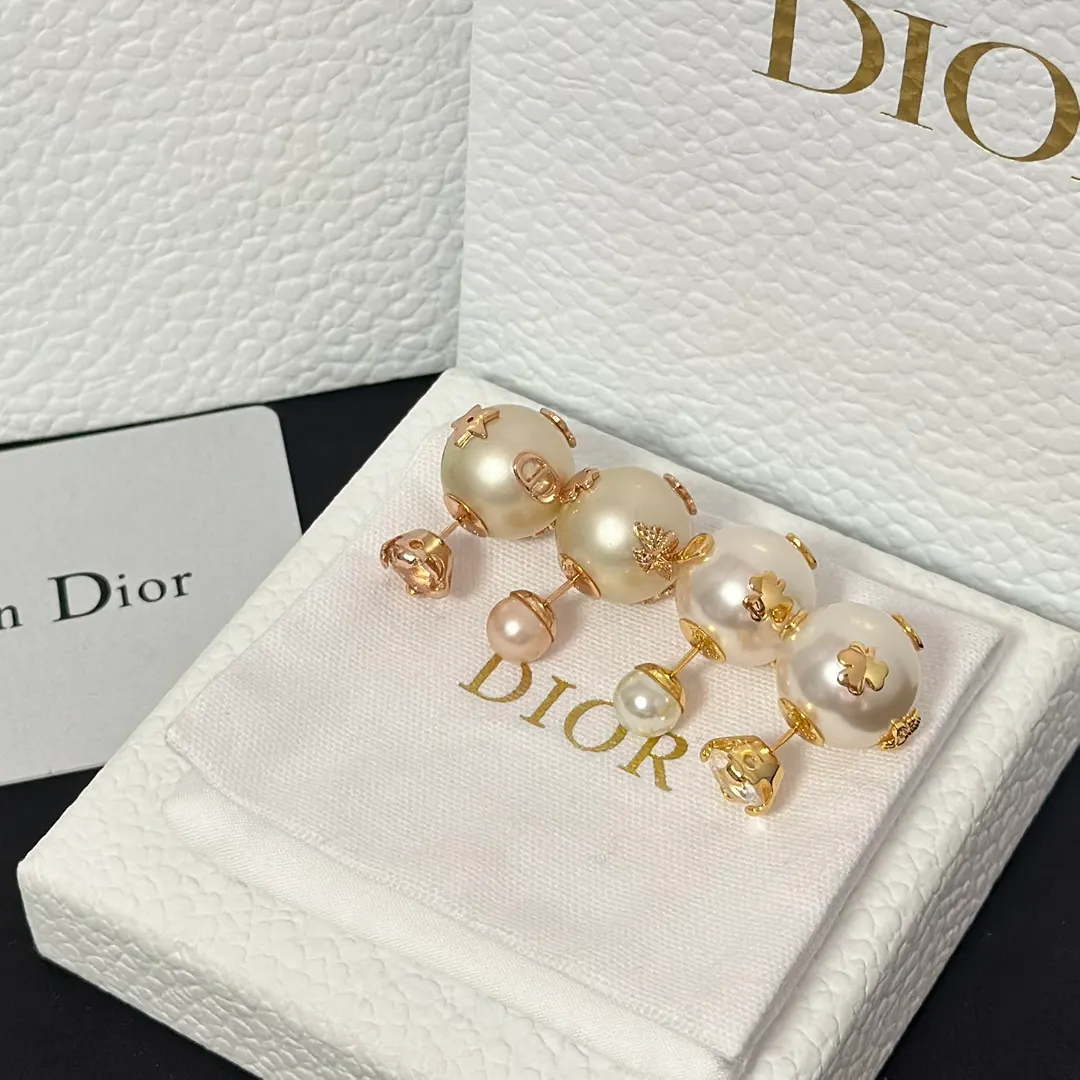 Dior New Two Pearls Stud Earrings