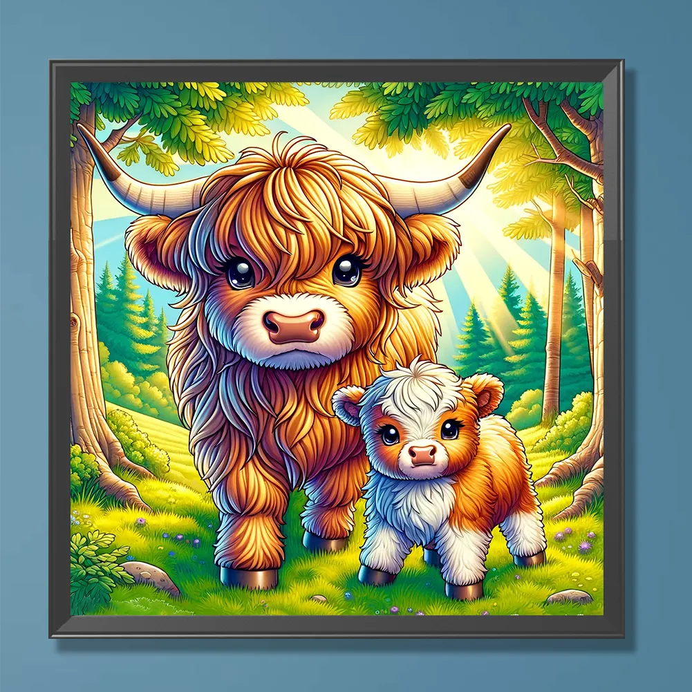 Full Round Diamond Painting 30*30cm - Cartoon Highland Yak