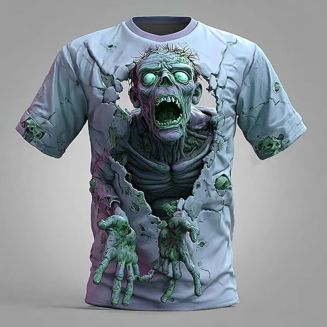Men's Halloween Optical Illusion Zombies 3d Exaggerated Design Short Sleeve T-shirt