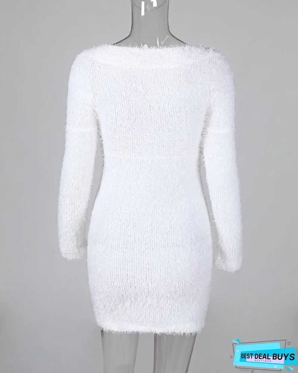 Fluffy Solid Long Sleeve Bodycon Dress