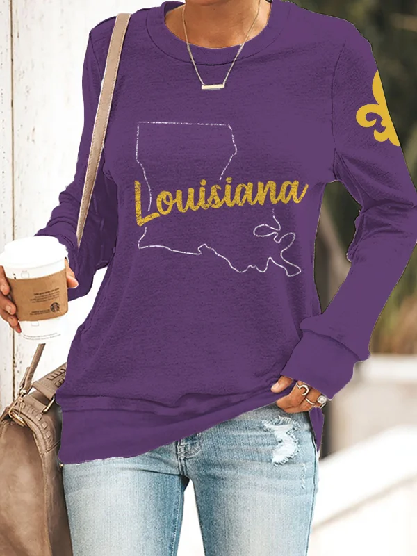 Mardi Gras Fleur De Lis Print Casual Long Sleeve Sweatshirt