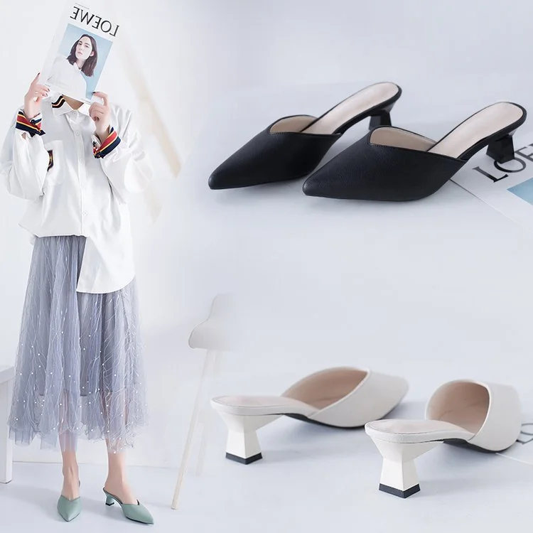 Wongn Wongn 2024 New Large Size Sandals 34-43 Pointed Head High Heel Sandals Thick Heel Women's Shoes