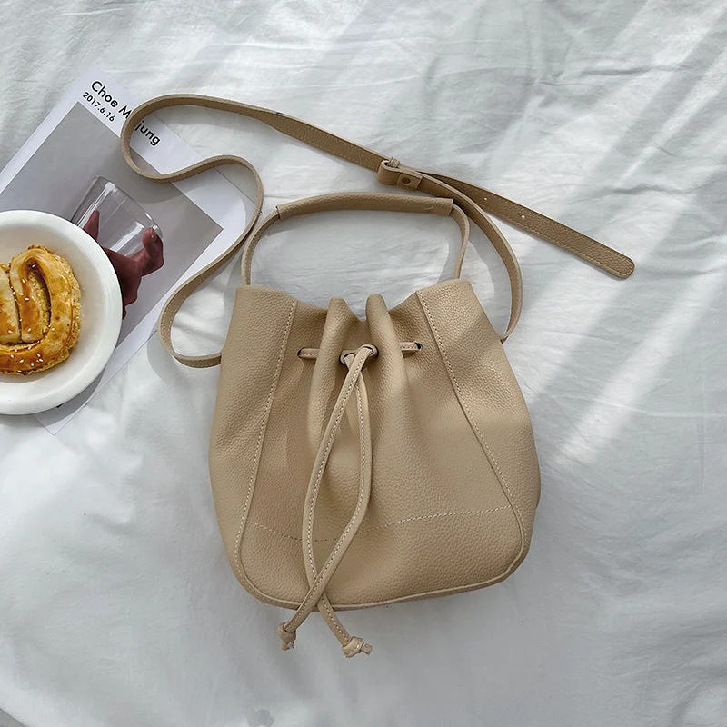 Drawstring Pleated Tote Crossbody Bag