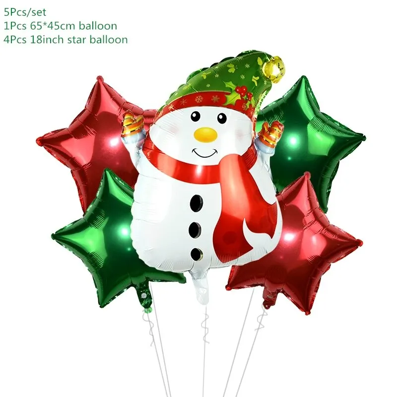 5Pcs/set Cartoon Santa Claus Snowman Foil Balloons Christmas Party Decorations Party Balloons Inflatable Helium Balloon Kids Toy
