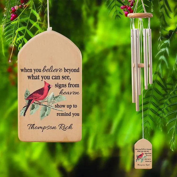 Personalized Cardinal Wind Chimes, Loss of Loved one Wind Chimes