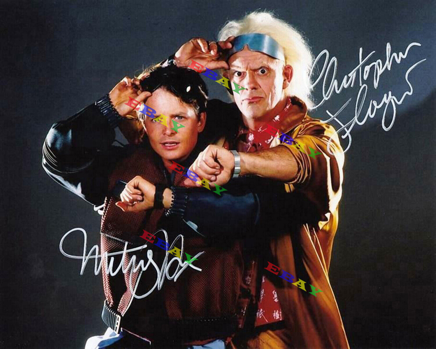 Michael J Fox & Christopher Lloyd Back to the Future Signed Photo Poster painting REPRINT