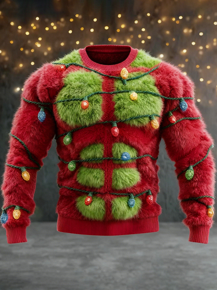 Christmas Lights Muscle Design Men's Flannel Sweater elevenforest