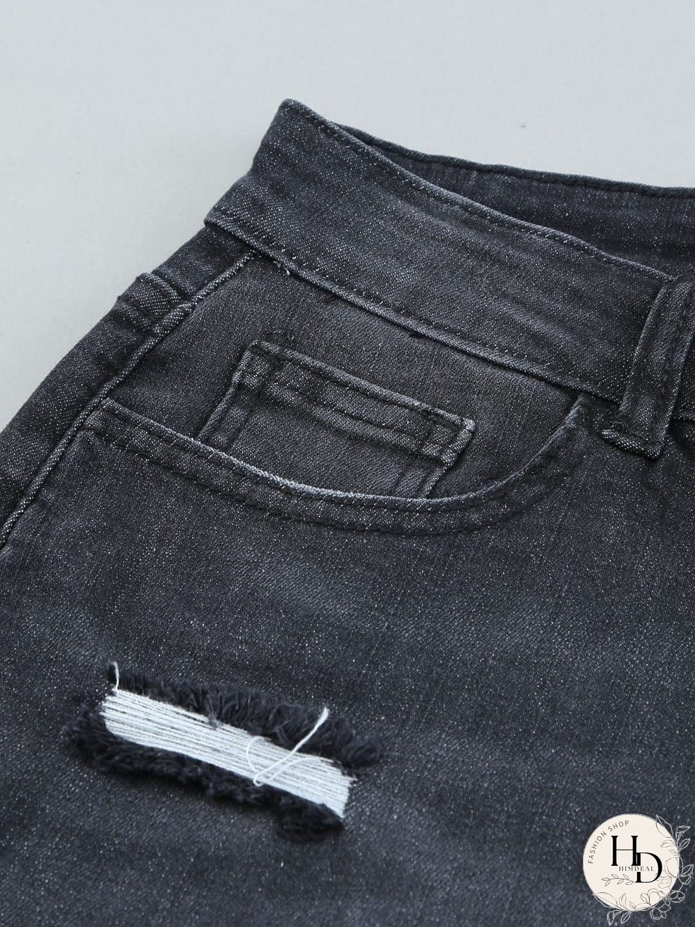 Retro Distressed Straight Leg Black Denim Jeans