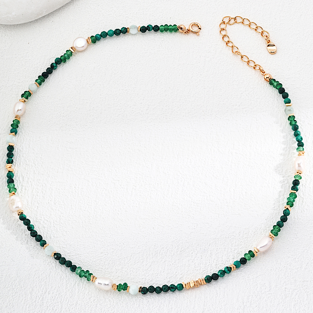 Multi Green Gemstone Gold Plated Beaded Stacking Necklace