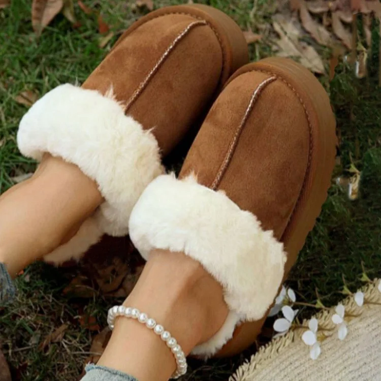 Daily Thick Bottom Round Head Furry Half Slippers