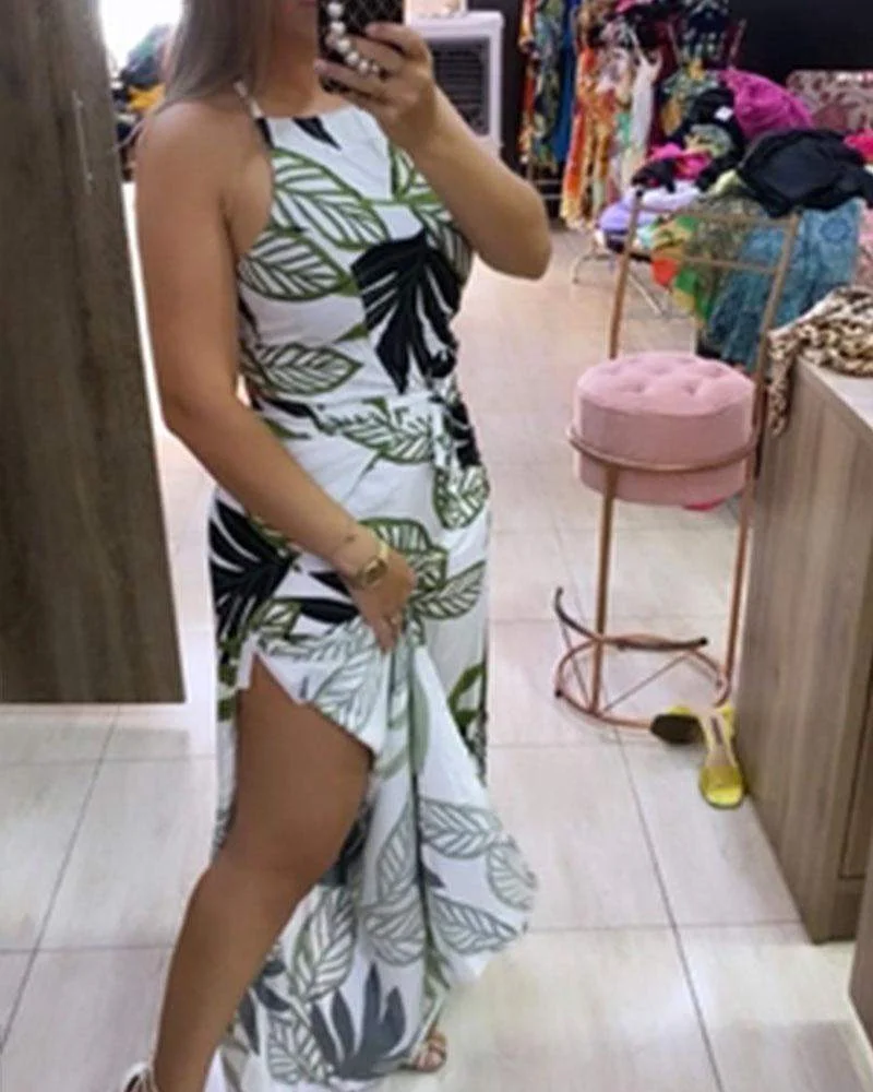 Fashion Printed Halter Jumpsuit