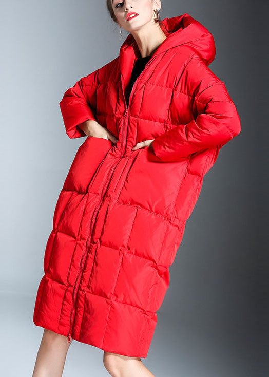 New Red hooded Pockets Casual Winter Duck Down down coat CK2733- Fabulory