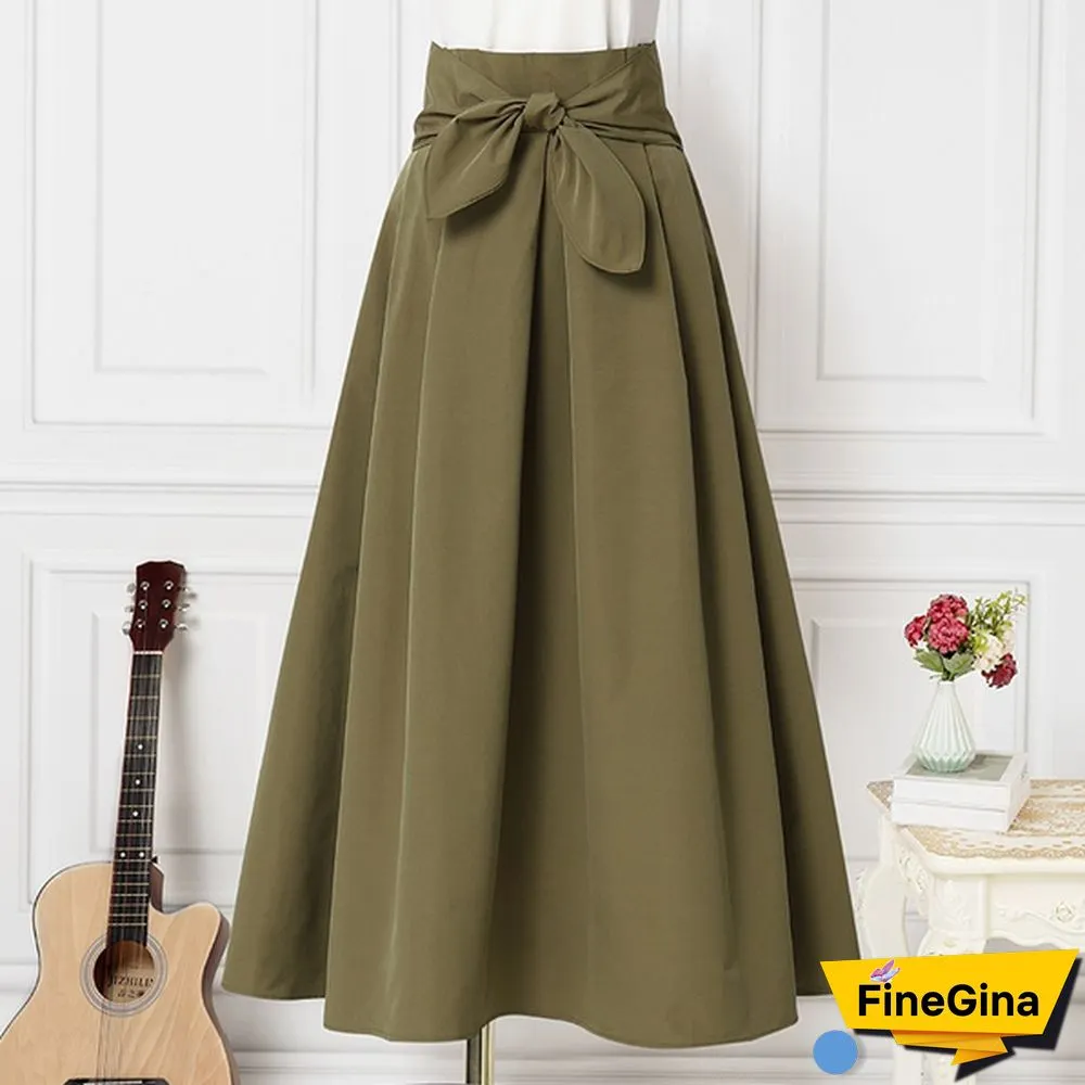Summer Women Skirts Long Dress High Waist Bowknot Party Holiday Casual Pleated Umbrella Skirt Plus Size 4#