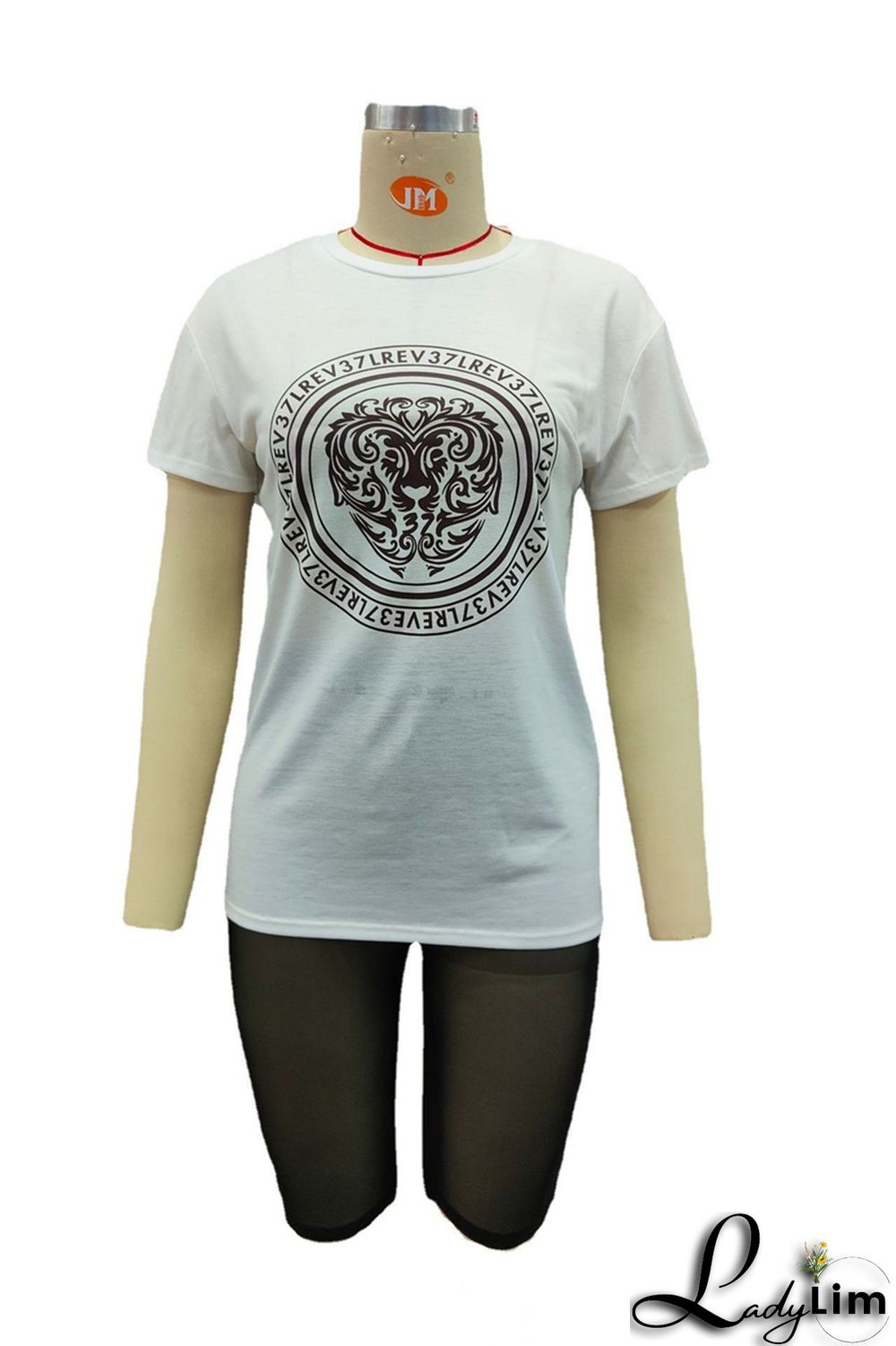 Pink Fashion Casual Print Basic O Neck Plus Size Two Pieces