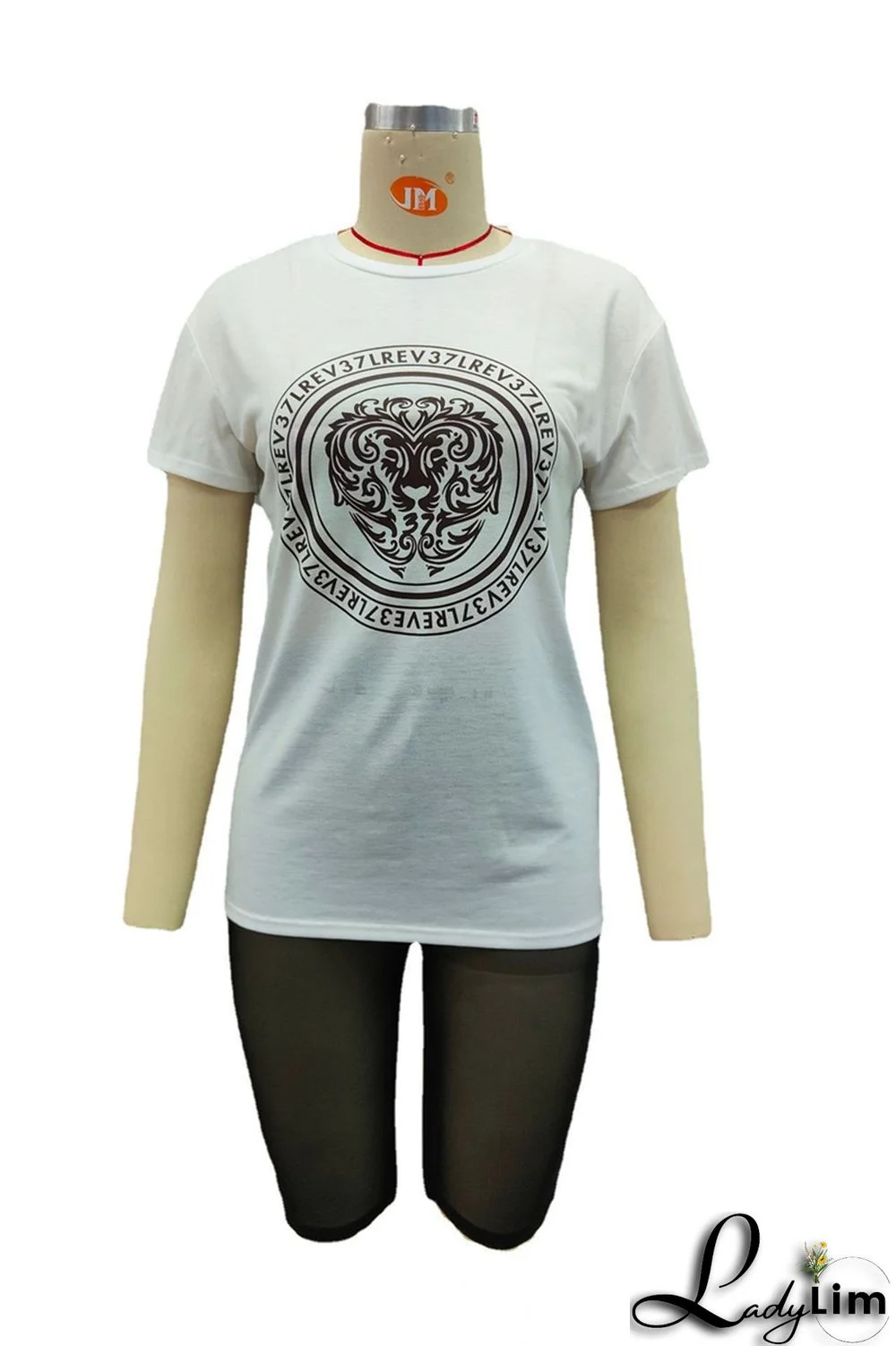 Pink Fashion Casual Print Basic O Neck Plus Size Two Pieces