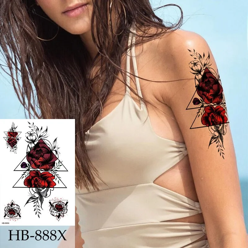 1Sheet Rose Flower Tiger Water Transfer Tattoo Stickers,Women Body Art Temporary Tattoos,Girl Back Breast Tatoos