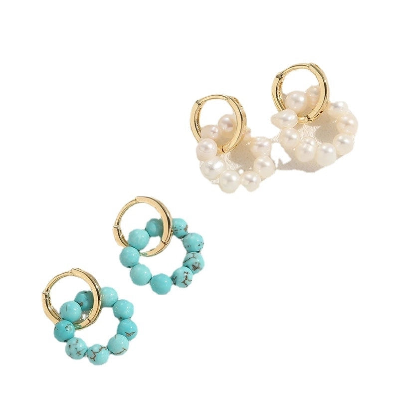 Hot Selling Freshwater Pearl Natural Stone Fashion Earrings  Style Elegant Luxury Copper Plated 14K Real Gold Earrings For Women