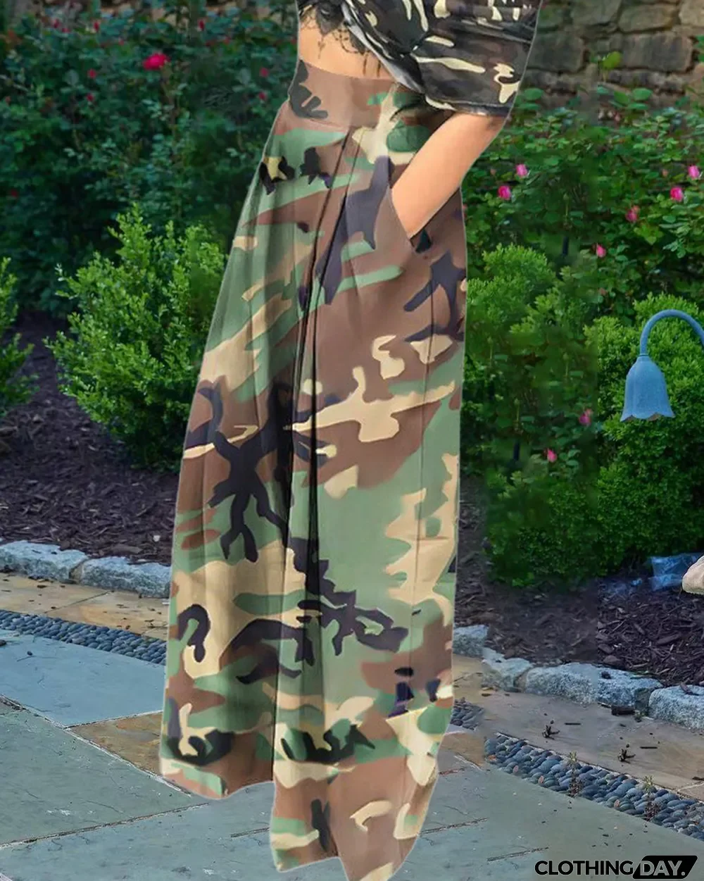 Women Spring/Summer Camo Print Wide Leg Pants