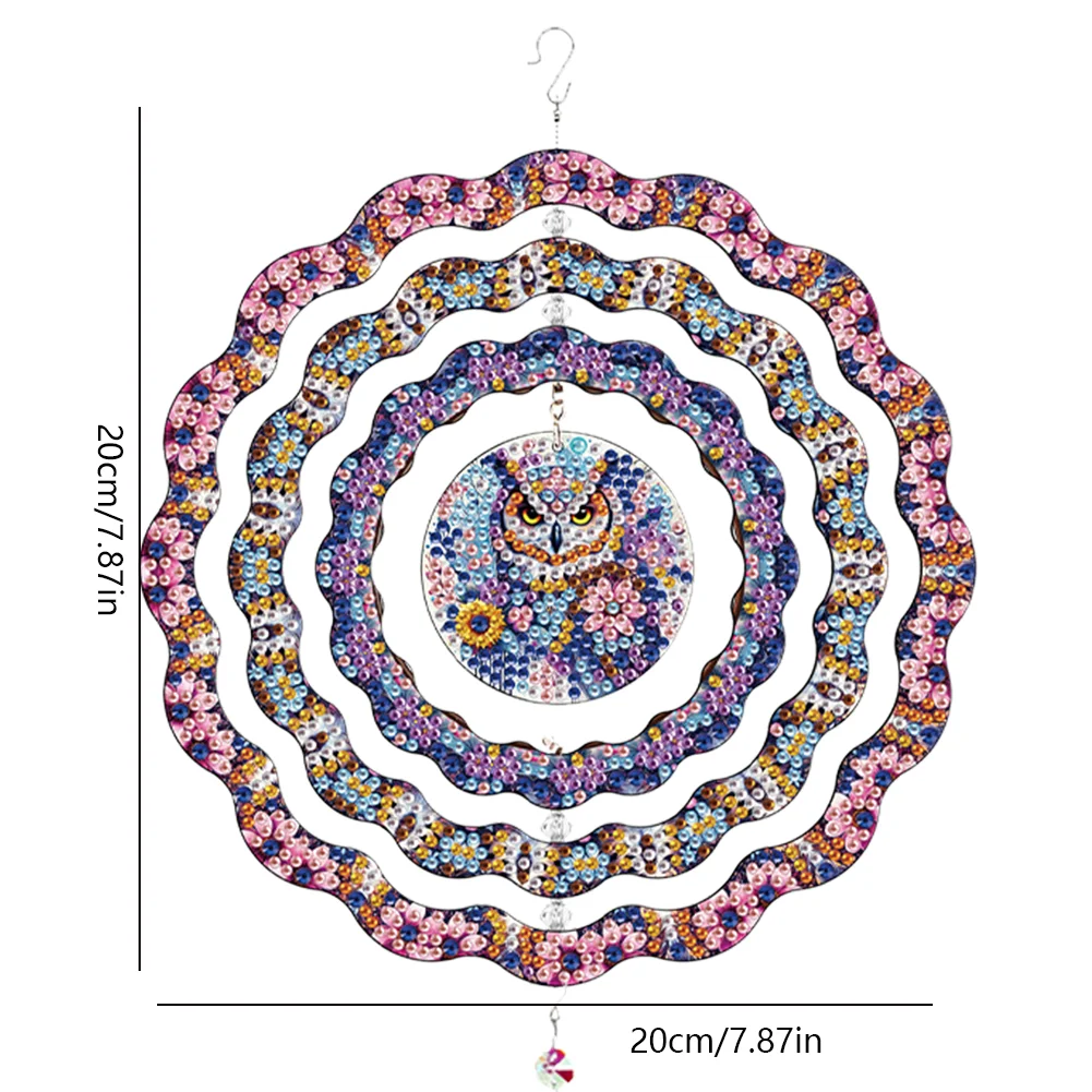 DIY Diamond Painting Rotating Wind Chime Diamond Art Hanging Pendant (Owl B)