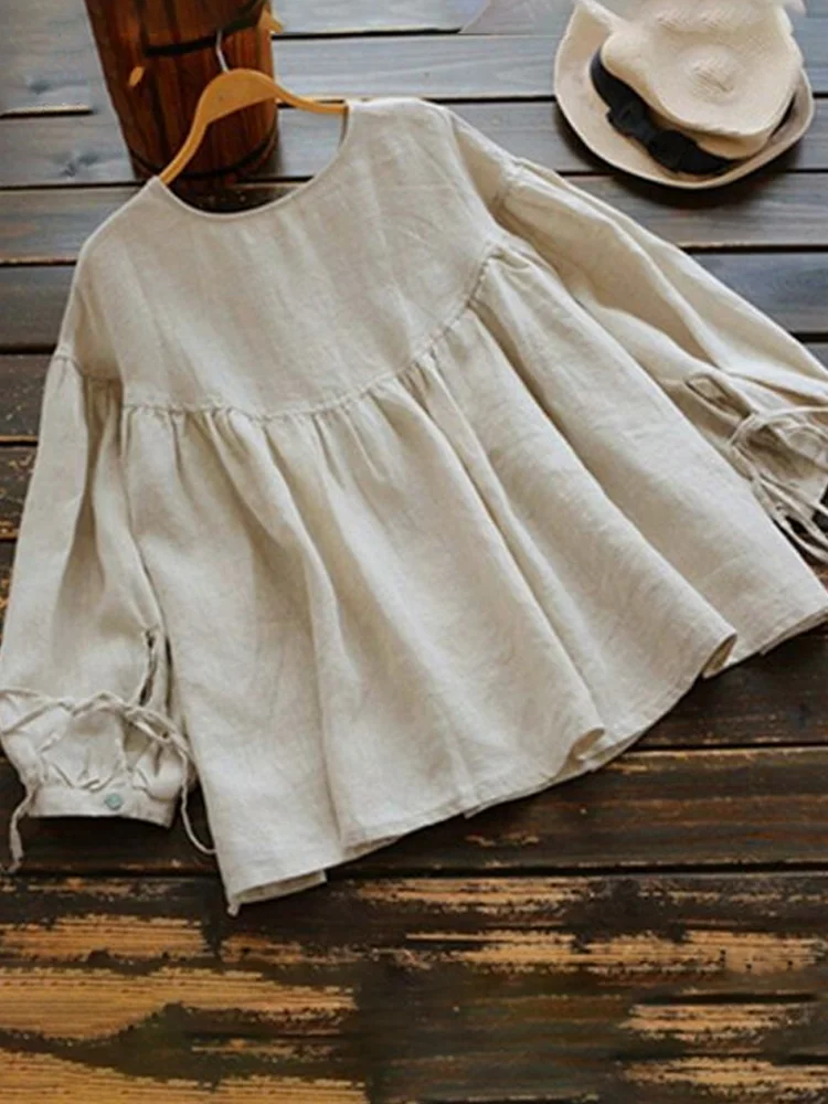 Vintage Linen Long Sleeve Loose Top