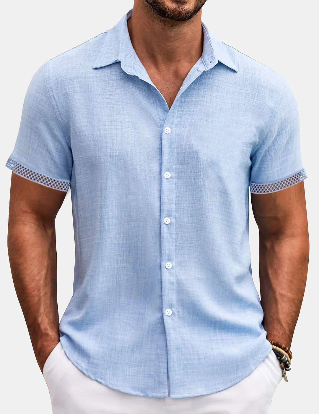 Men's Summer Solid Color Hollow Comfortable Short-sleeved Shirt