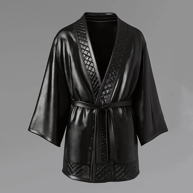 Okaywear PU Leather Wrap Lace Up Long Sleeve Shirt 