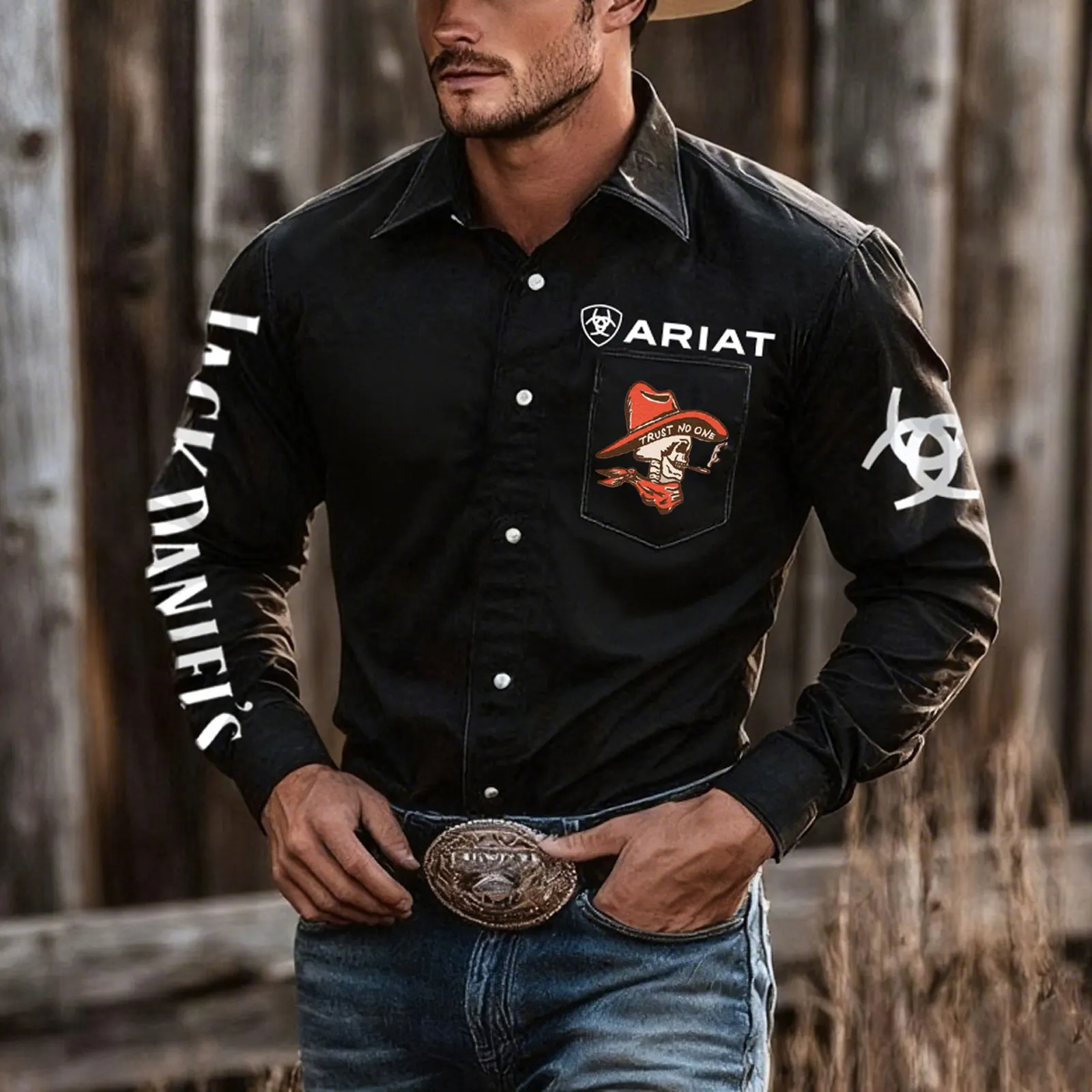 Western-Inspired Long Sleeve Shirt With Patches