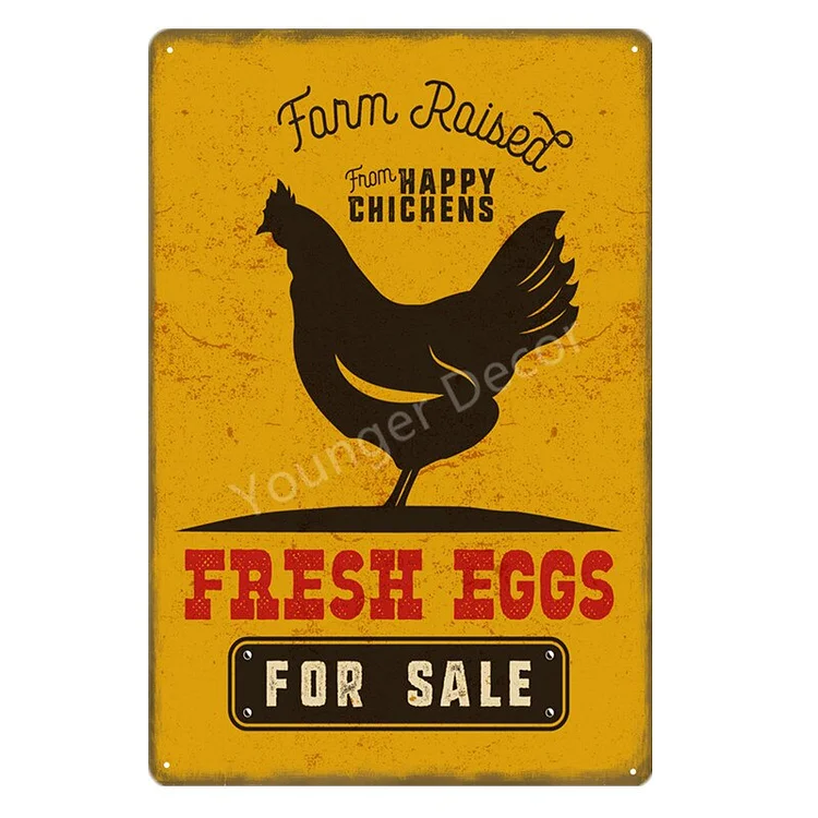 Œufs frais de la zone de poulet de la ferme - enseignes en étain vintage / enseignes en bois - 7.9x11.8in & 11.8x15.7in