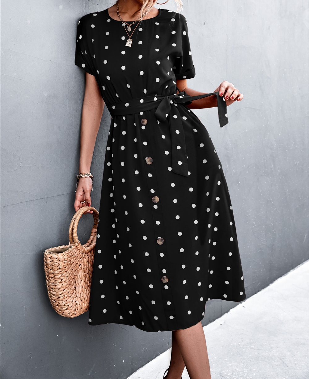 Bohemian Polka Dot Short Sleeve Boho Dress