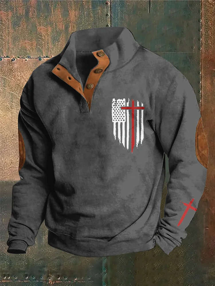 Utbros Men's Vintage Flag Faith Print Sweatshirt