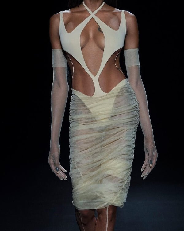 Off Shoulder Lace Up Sexy Sheer Dress - Chicaggo