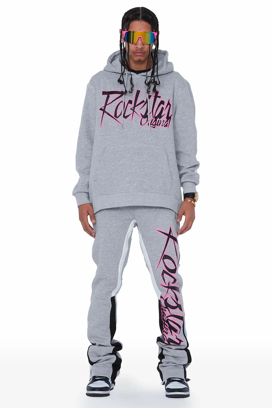 Kalibre Heather Grey/Black Hoodie/Stacked Flare Pant Set