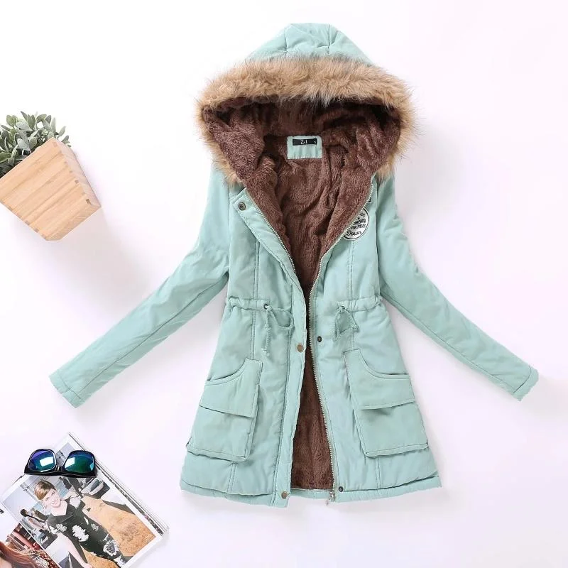 FTLZZ New Autumn Winter Women Jacket Cotton Padded Casual Slim Coat Emboridery Hooded Parkas Plus Size 3xl Wadded Overcoat
