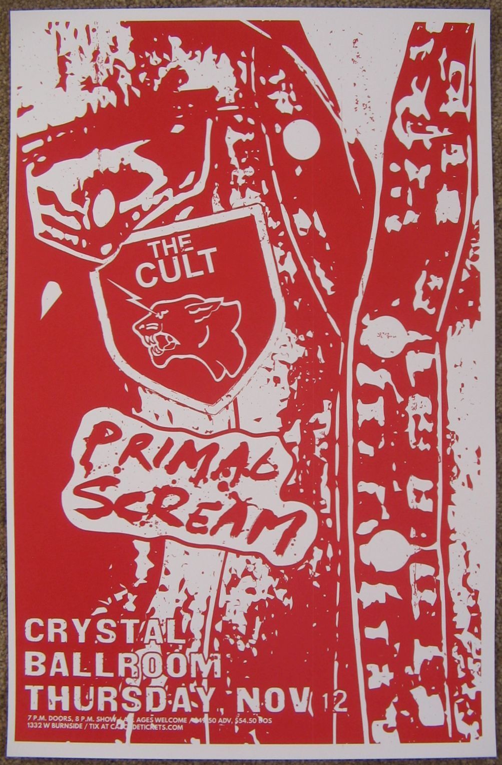 THE CULT & PRIMAL SCREAM 2015 Gig POSTER Portland Oregon Concert