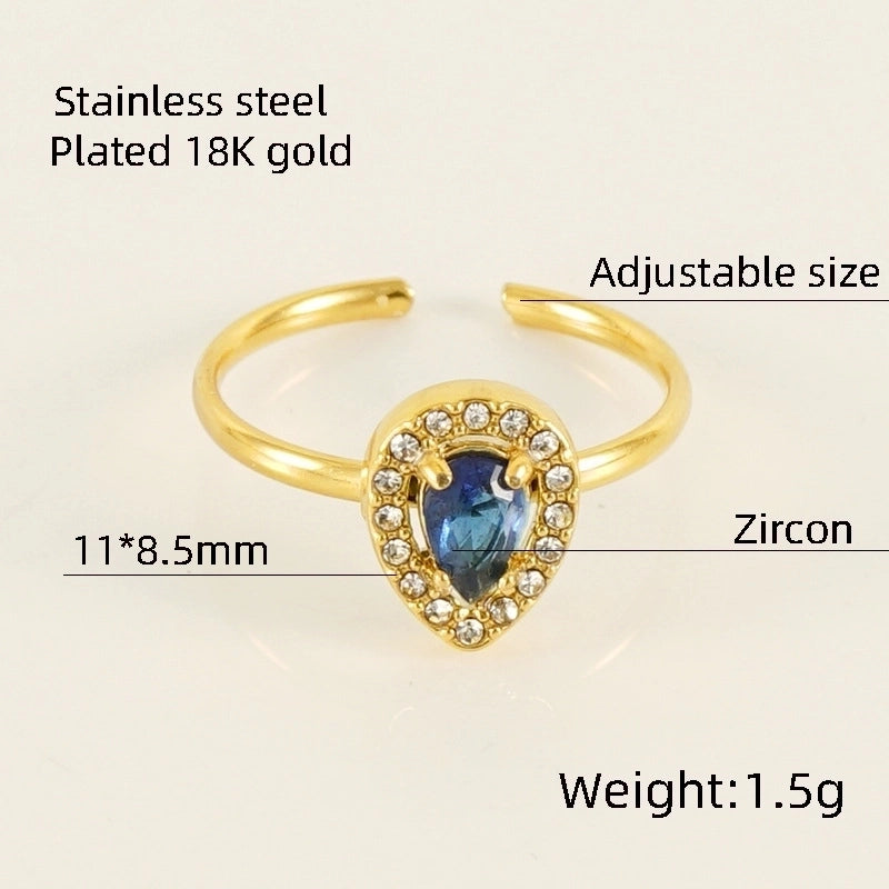 Titanium Steel Minimalist Classic Style Inlay Water Droplets Heart Shape Rhombus Zircon Rings