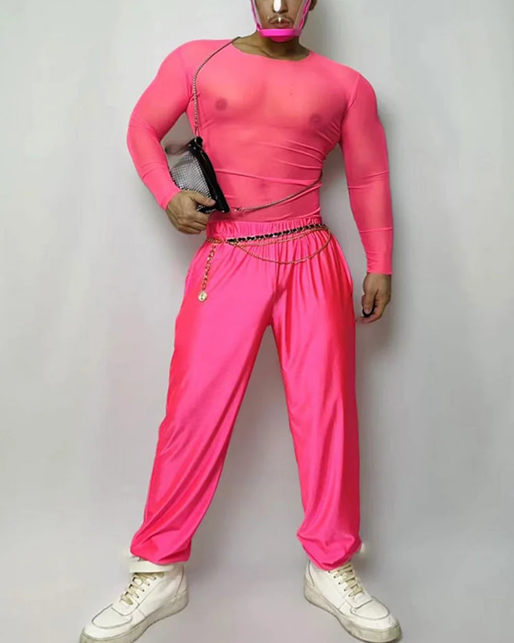Men's Music Festival Stage Long Top And Pant Two-Piece Set